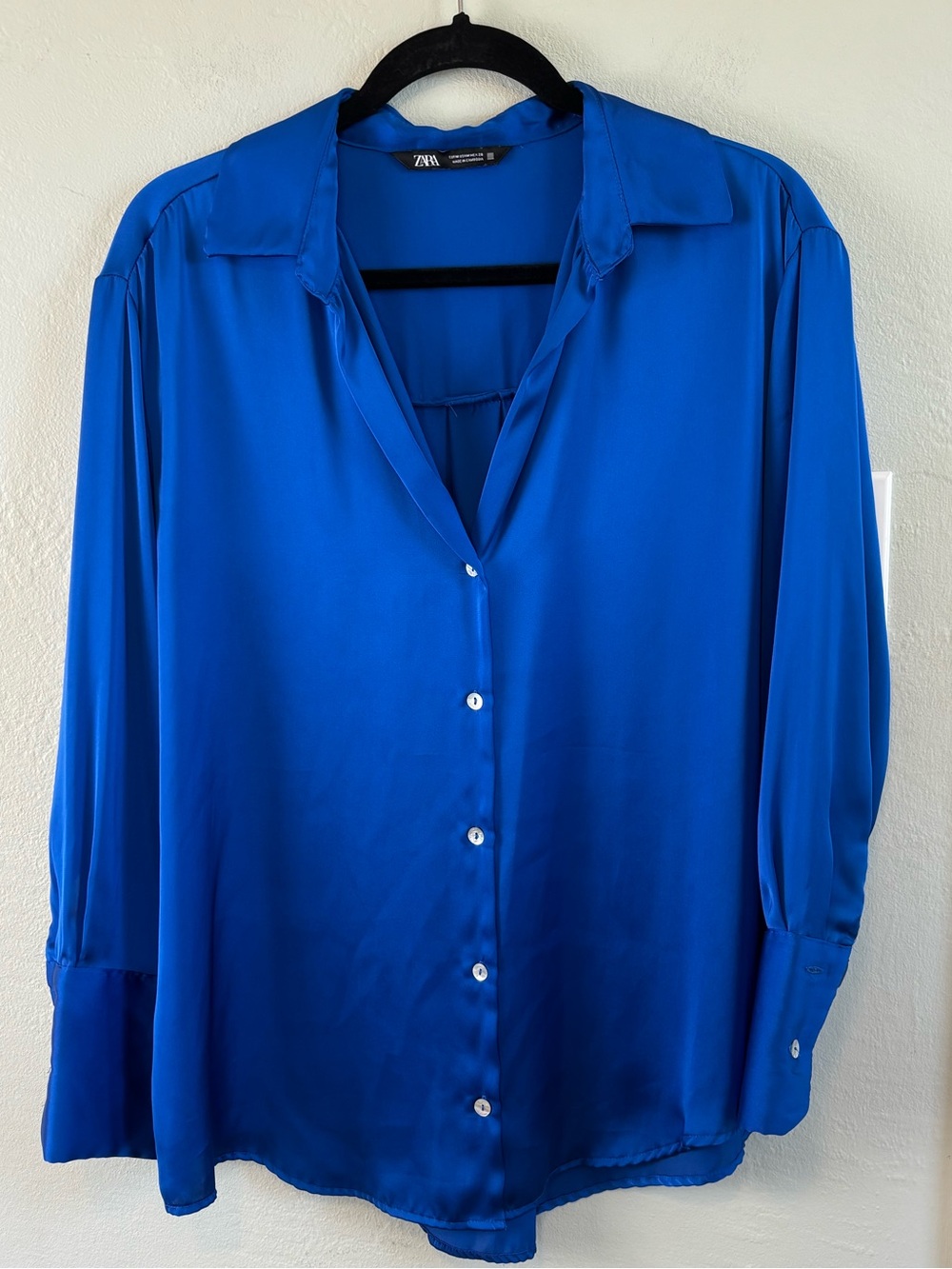 Bundle 2/$30! Zara M Cobalt Royal Blue Satin Button-Front Blouse